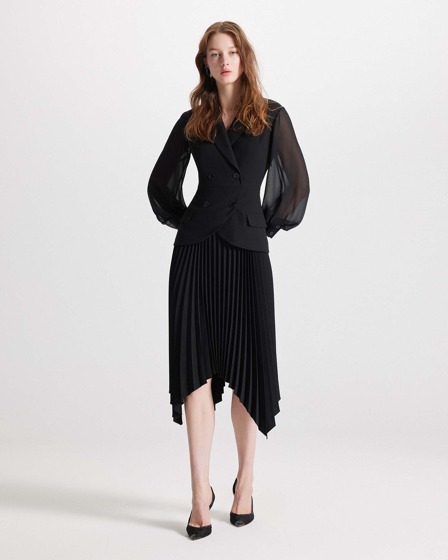 Theo The Label Women's Atlas Crepe and Chiffon Pleated Dress - Black - Casual Dresses Theo The Label Women's Atlas Crepe and Chiffon Pleated Dress - Black - Casual Dresses