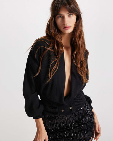 nomia cardigan double breasted black by Theo