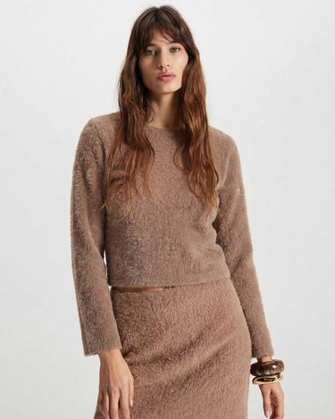 Carme knit top flared sleeves soft plush in koffee by Theo