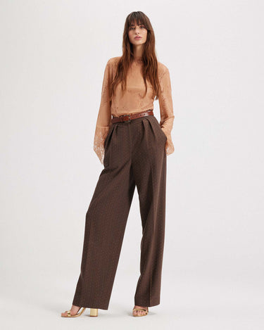 Kores Herringbone High Waist Pants in Koffee Brown by THEO