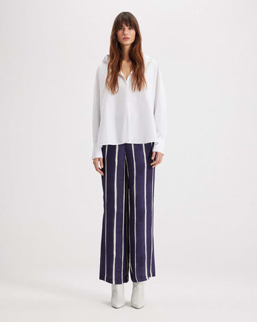 Echo selena print striped wide leg pant in blue by Theo