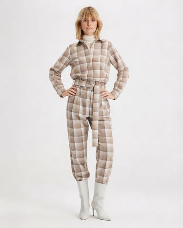 Europa plaid flannel pants with crystal embellishments by Theo