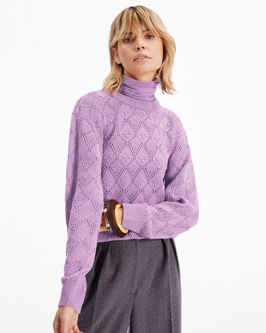 Ersa Pointelle Argyle Pullover Sweater in Mauve by THEO