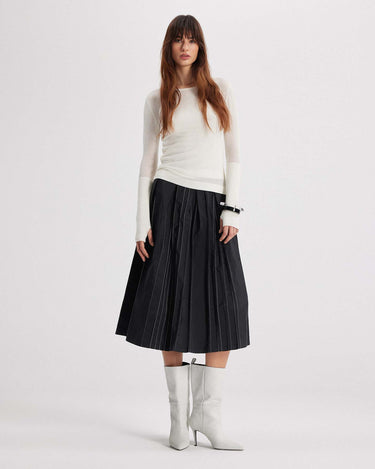 Nomia Sheer Knit Pullover with Boatneck in Ivory by THEO