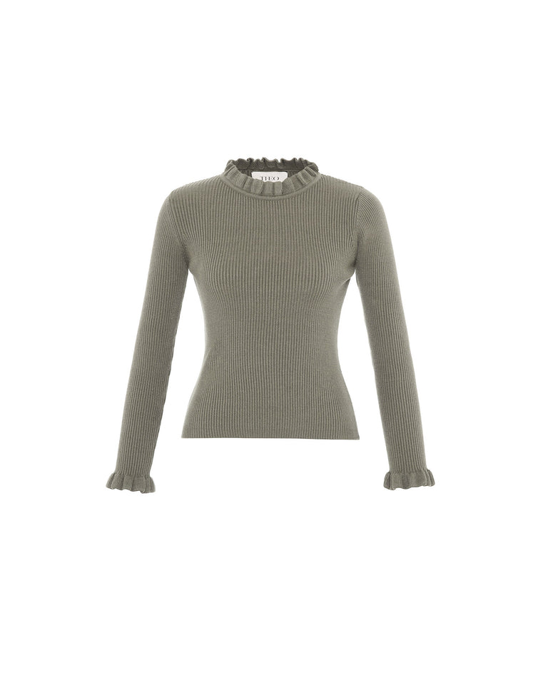 Pallas Rib Knit Ruffle Neck Sweater – THEO The Label