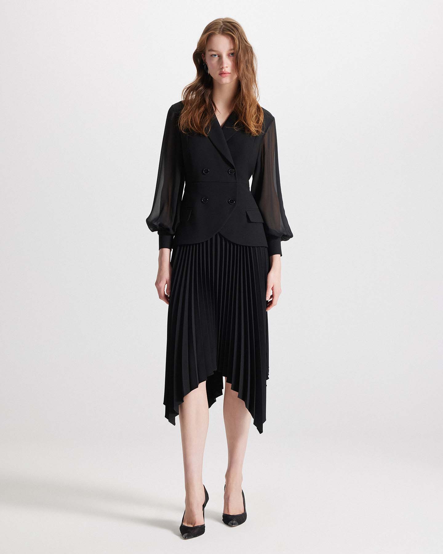 Theo The Label Women's Atlas Crepe and Chiffon Pleated Dress - Black - Casual Dresses Theo The Label Women's Atlas Crepe and Chiffon Pleated Dress - Black - Casual Dresses