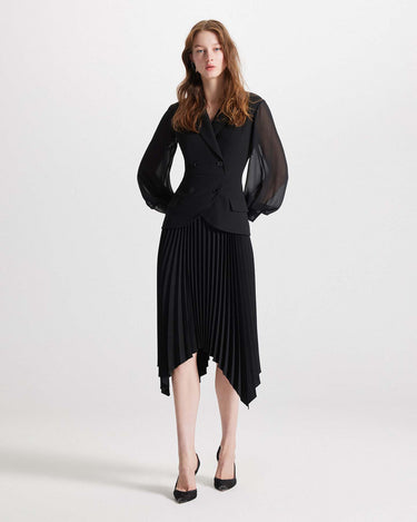Theo The Label Women's Atlas Crepe and Chiffon Pleated Dress - Black - Casual Dresses Theo The Label Women's Atlas Crepe and Chiffon Pleated Dress - Black - Casual Dresses