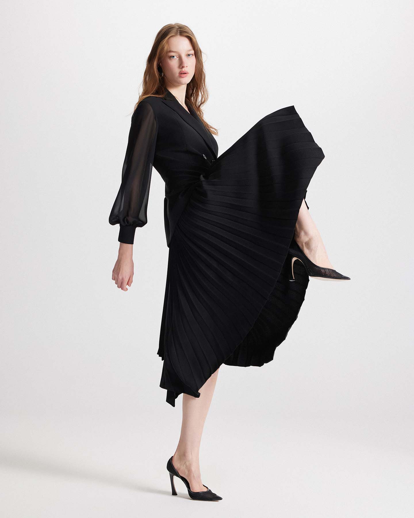 Theo The Label Women's Atlas Crepe and Chiffon Pleated Dress - Black - Casual Dresses Theo The Label Women's Atlas Crepe and Chiffon Pleated Dress - Black - Casual Dresses