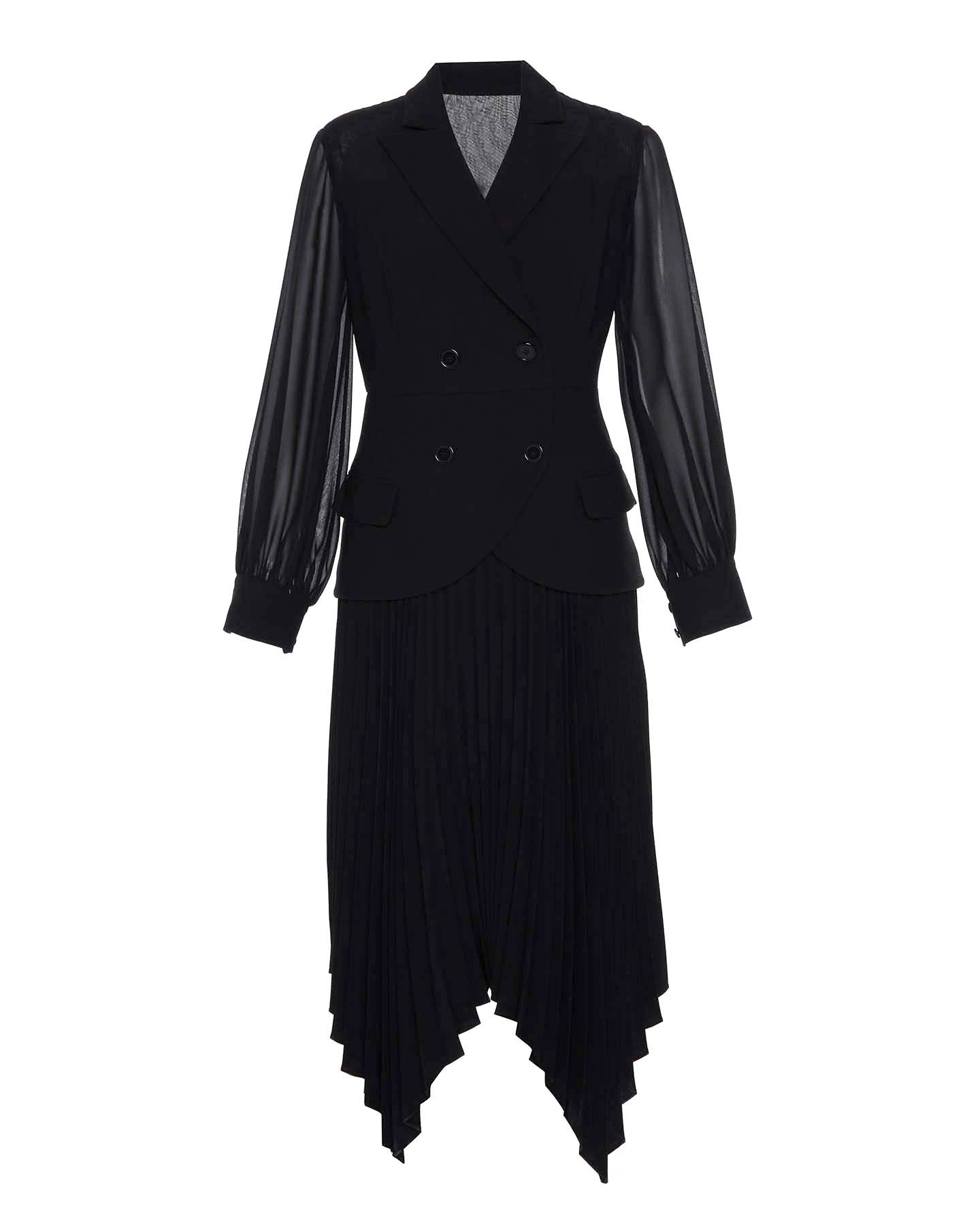 Theo The Label Women's Atlas Crepe and Chiffon Pleated Dress - Black - Casual Dresses Theo The Label Women's Atlas Crepe and Chiffon Pleated Dress - Black - Casual Dresses