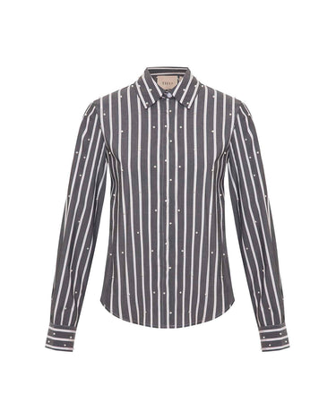 Echo mix stripe pearly shirt with hand embellished details by Theo