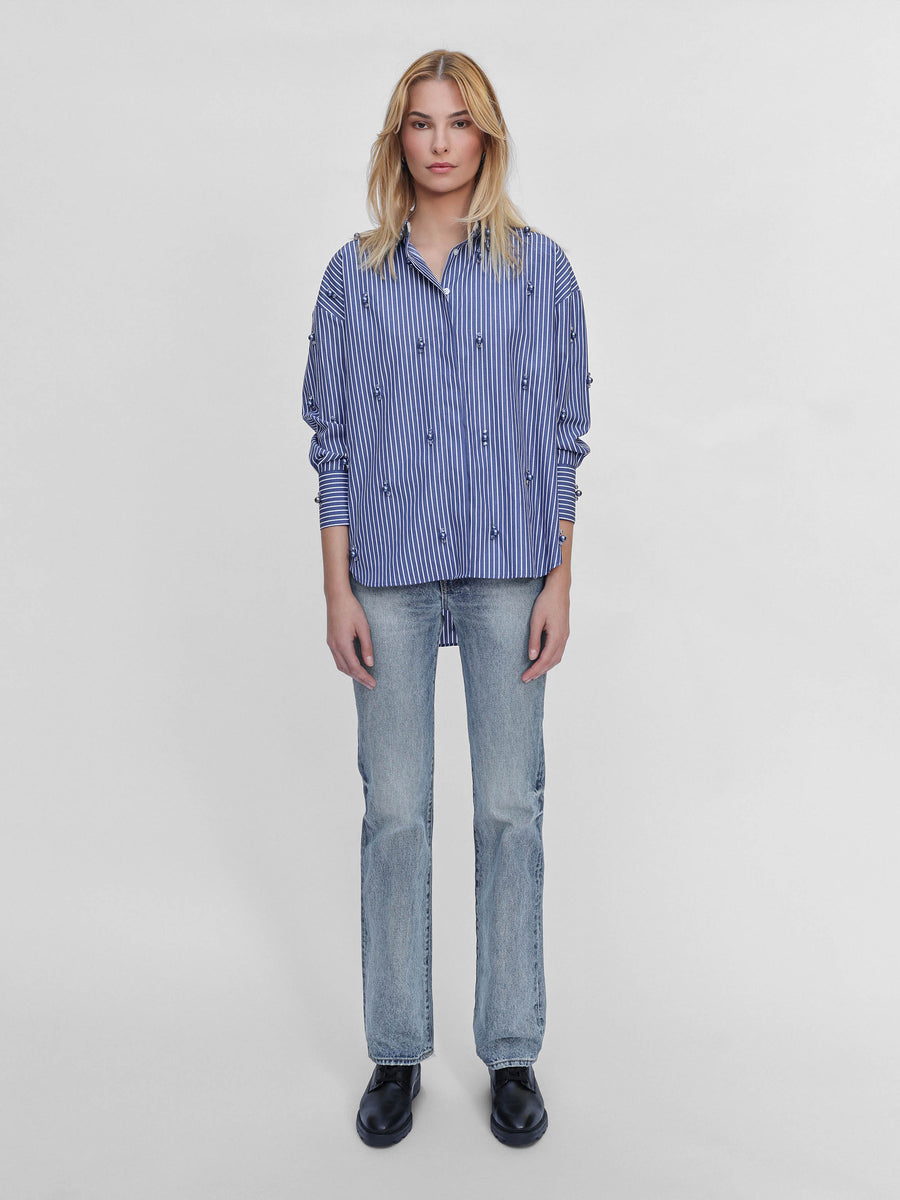 Echo Stripe Crystal Boyfriend Shirt