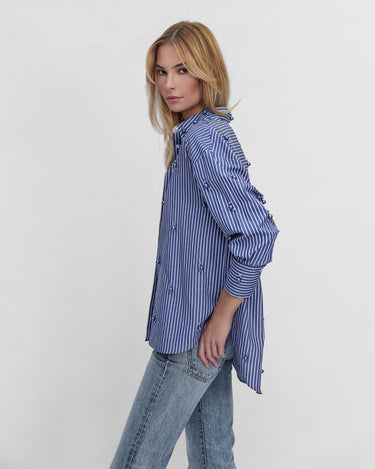 Echo Stripe Crystal Boyfriend Shirt
