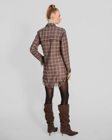 Europa Plaid Flannel Crystal Fringe Shirtdress