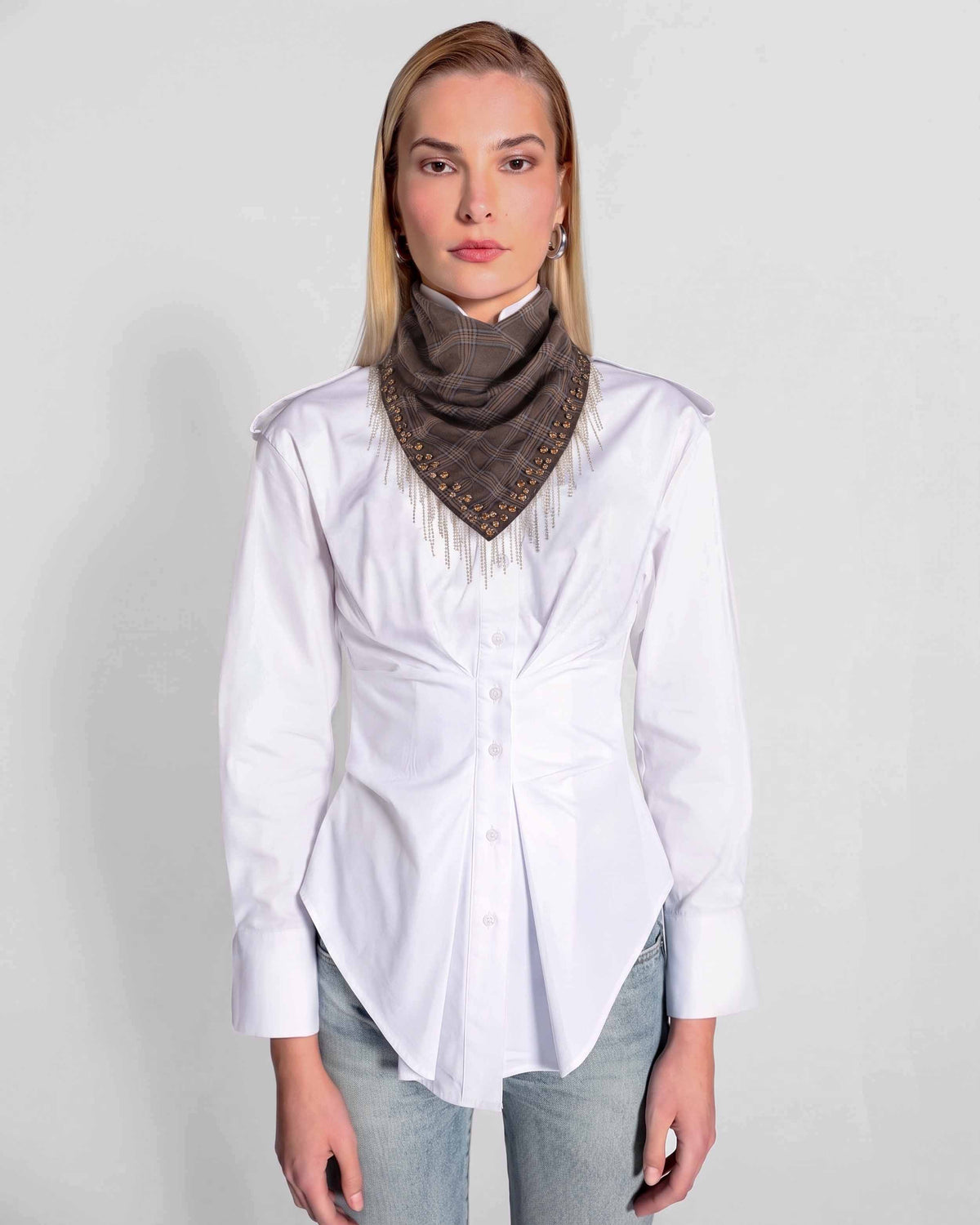 Europa Plaid Flannel Embellished Scarf