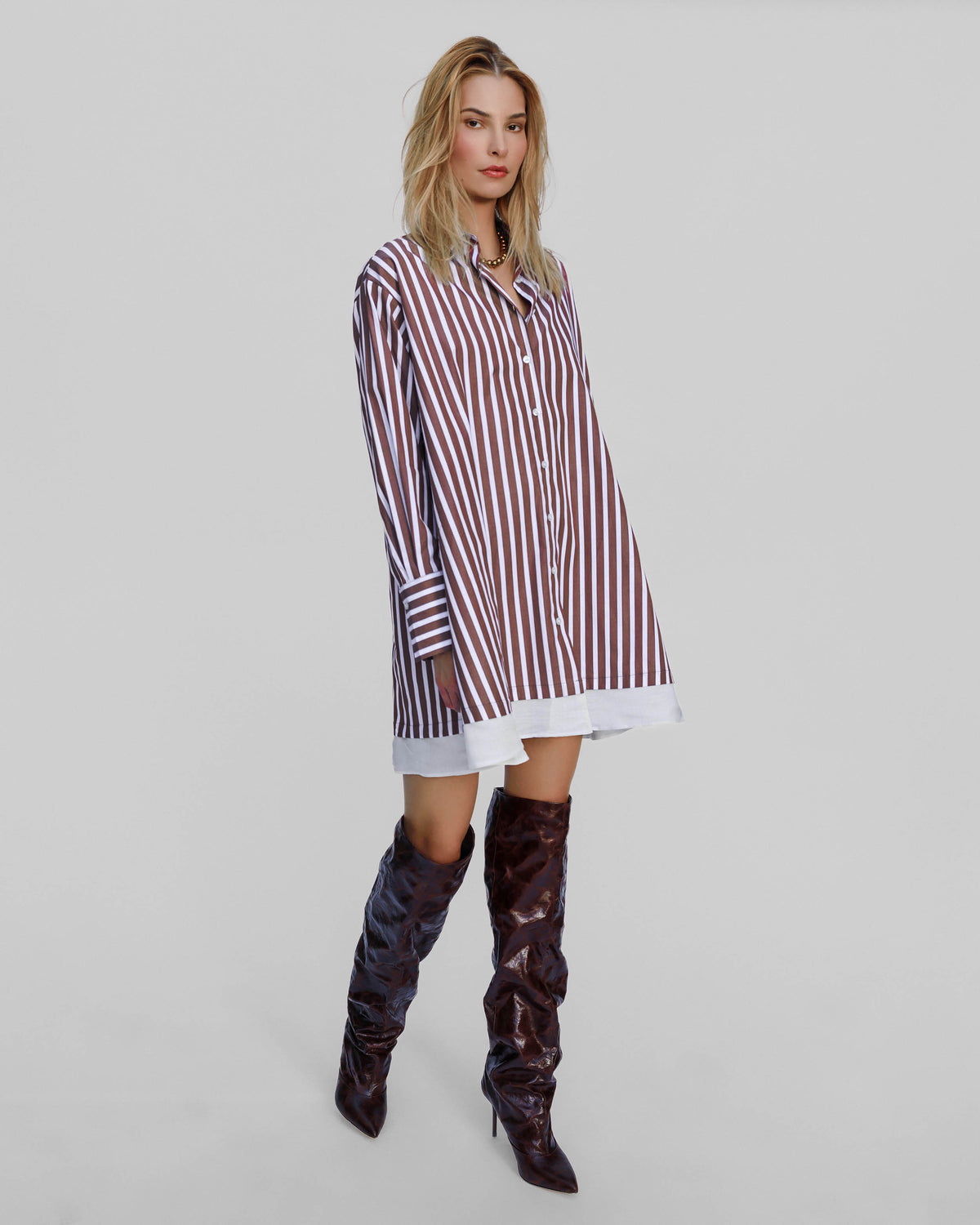 Lalia Stripe Layer Mini Shirtdress