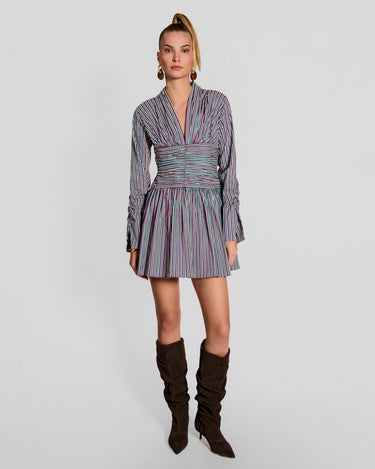 Rhapso Multi Stripe Ruched Shirtdress