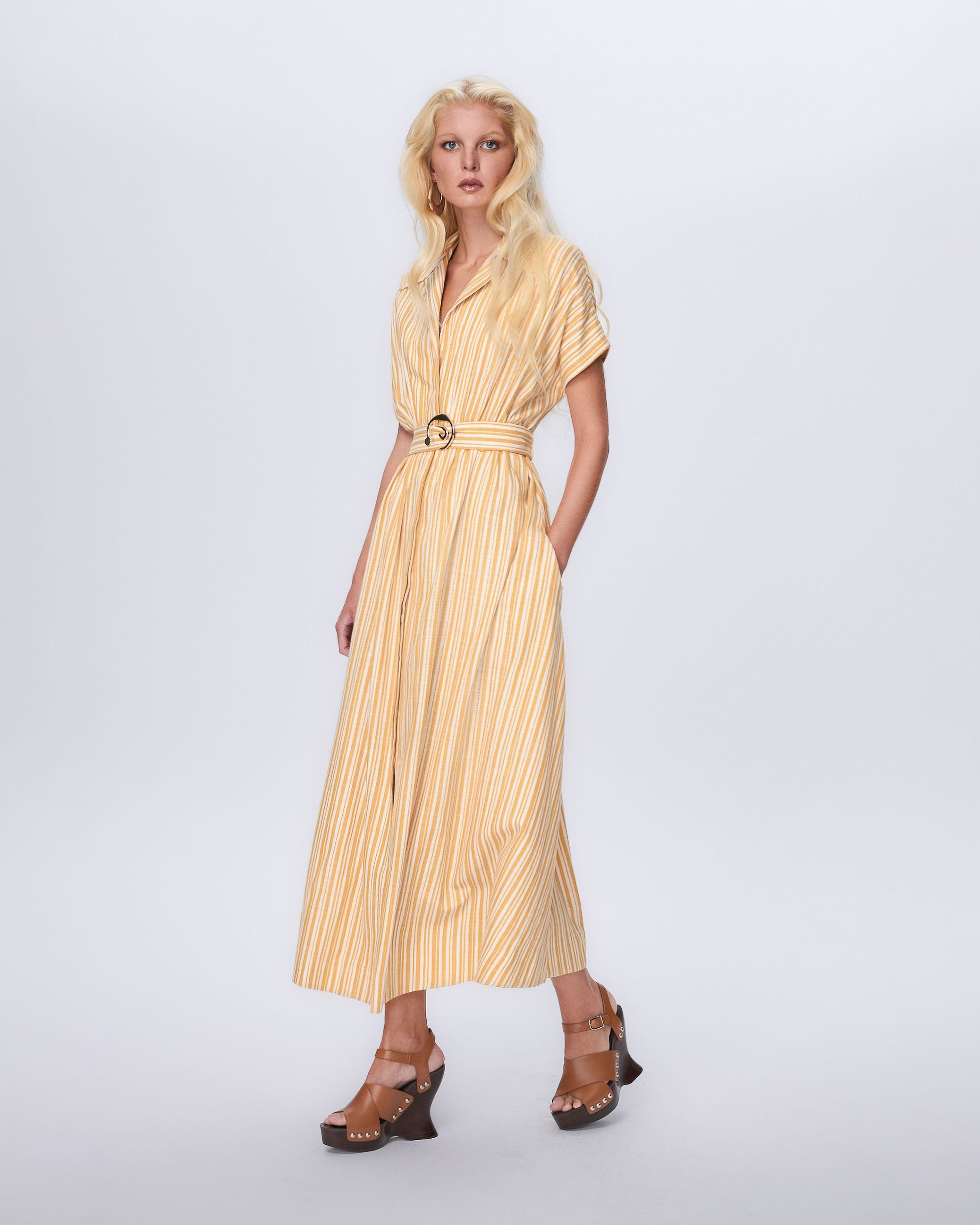 belted maxi dress Women's White Floral | Avara size garment. Astraea Lurex Belted Maxi Dress