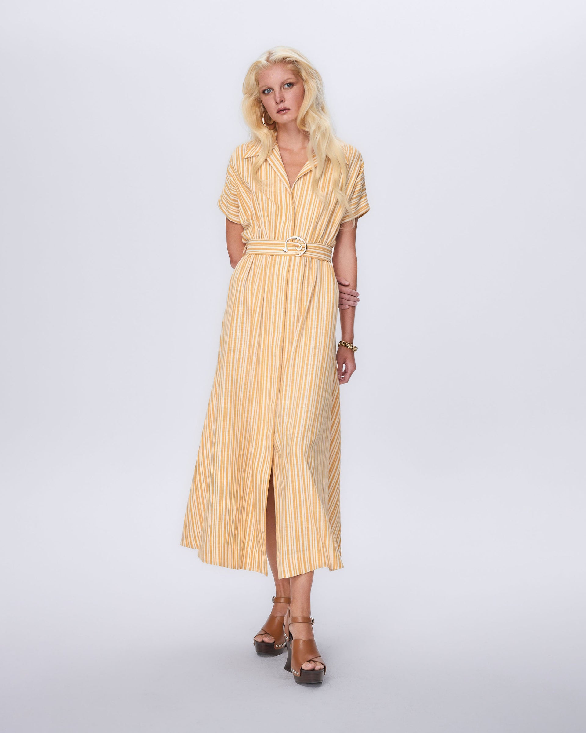 Astraea Lurex Belted Maxi Dress