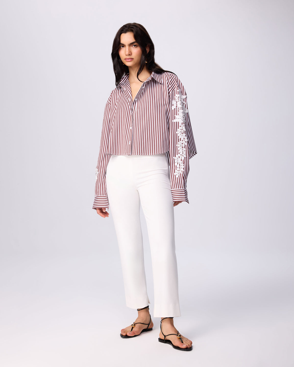 Echo Cropped Embroidered Stripe Shirt
