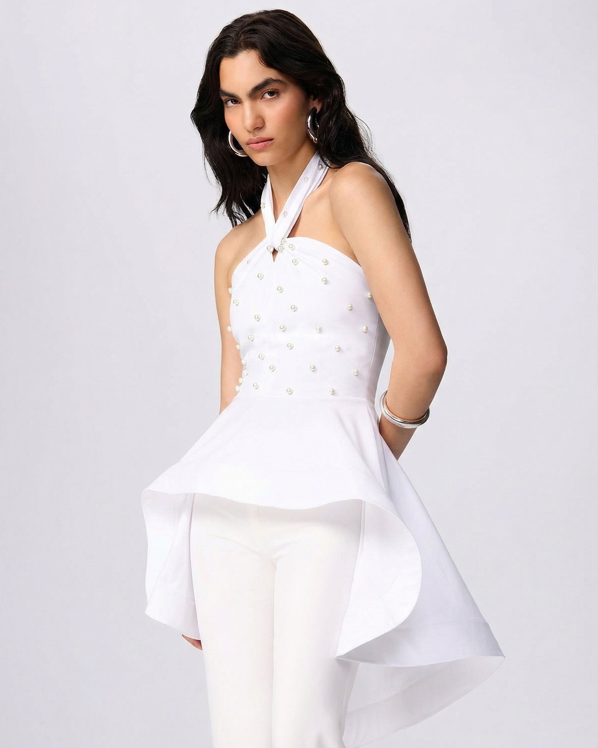 Echo Hi Low Pearly Halter Shirting Top