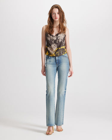 Hydra cami cowl neck floral print in wheat gold by Theo