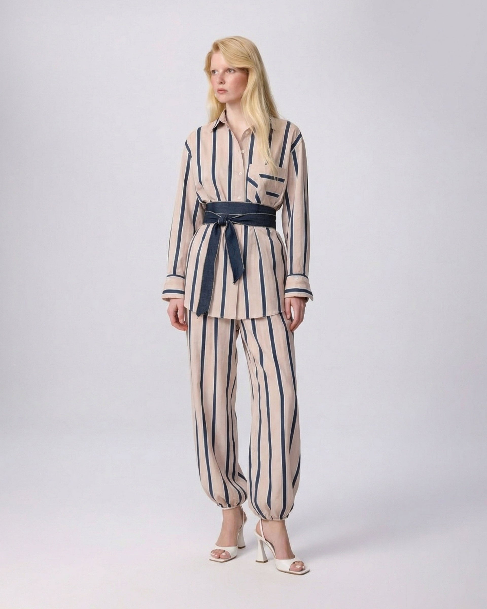 Ismene Side Button Boyfriend Stripe Shirt