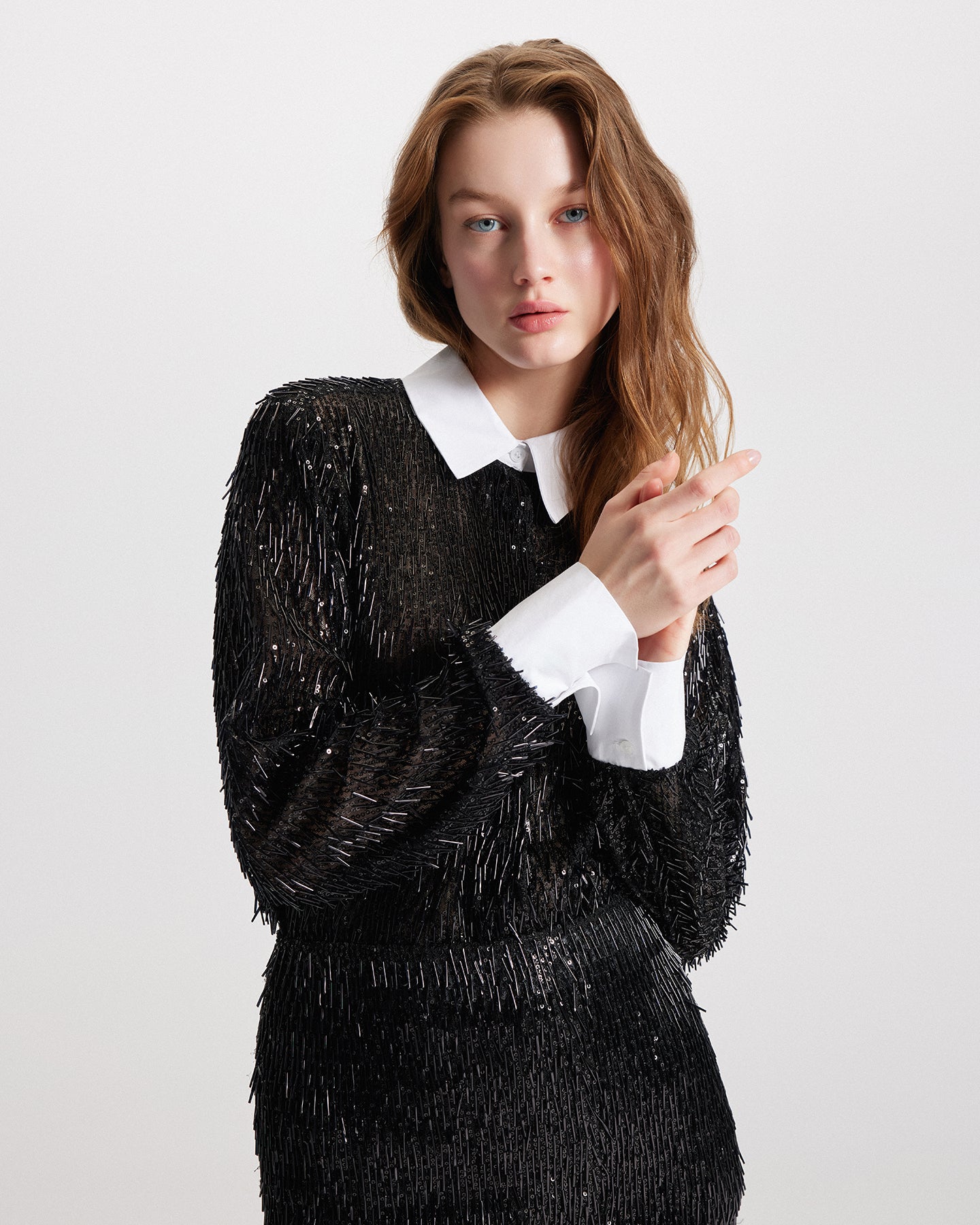 Black Sequin Dress Shirt Theo The Label Women's Kleio Sequin Collared Shirt  - Black Mens Sequin Black Dress Shirt - Etsy