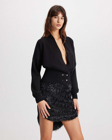 nomia cardigan double breasted black by Theo