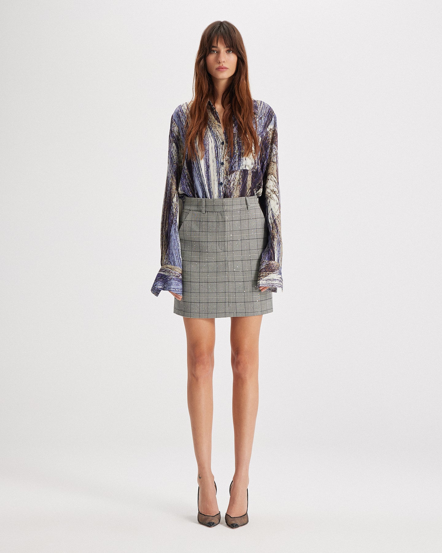 Eudora Sequined Prince Wales Mini Skirt