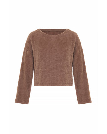 Carme knit top flared sleeves soft plush in koffee by Theo
