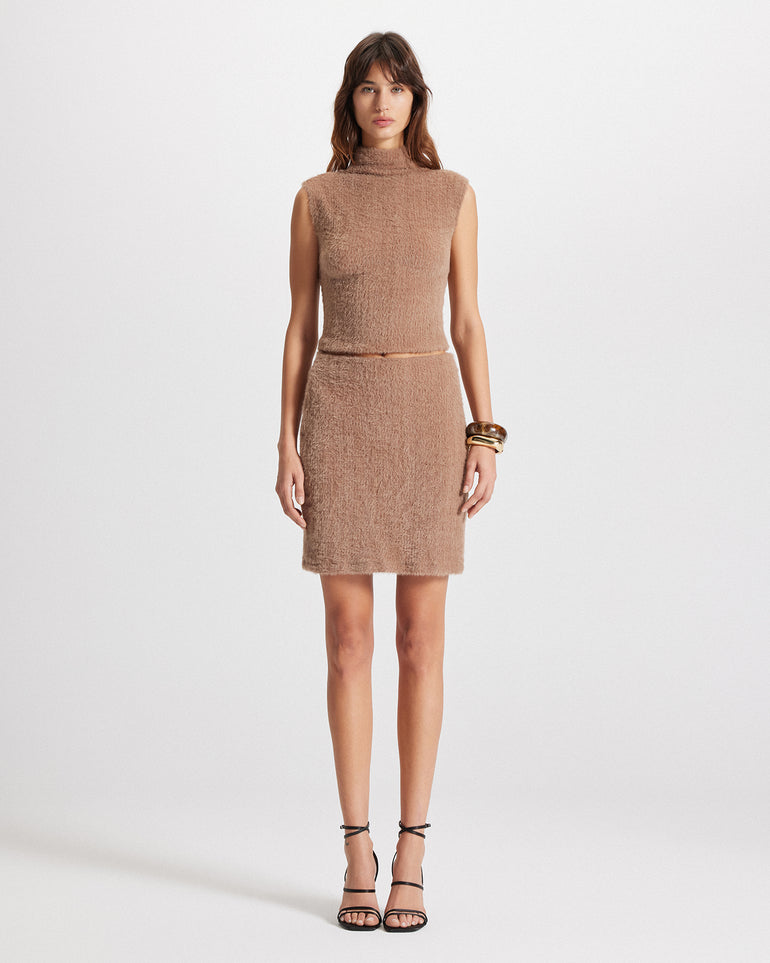 Carme Plush Lace Sleeveless Mockneck