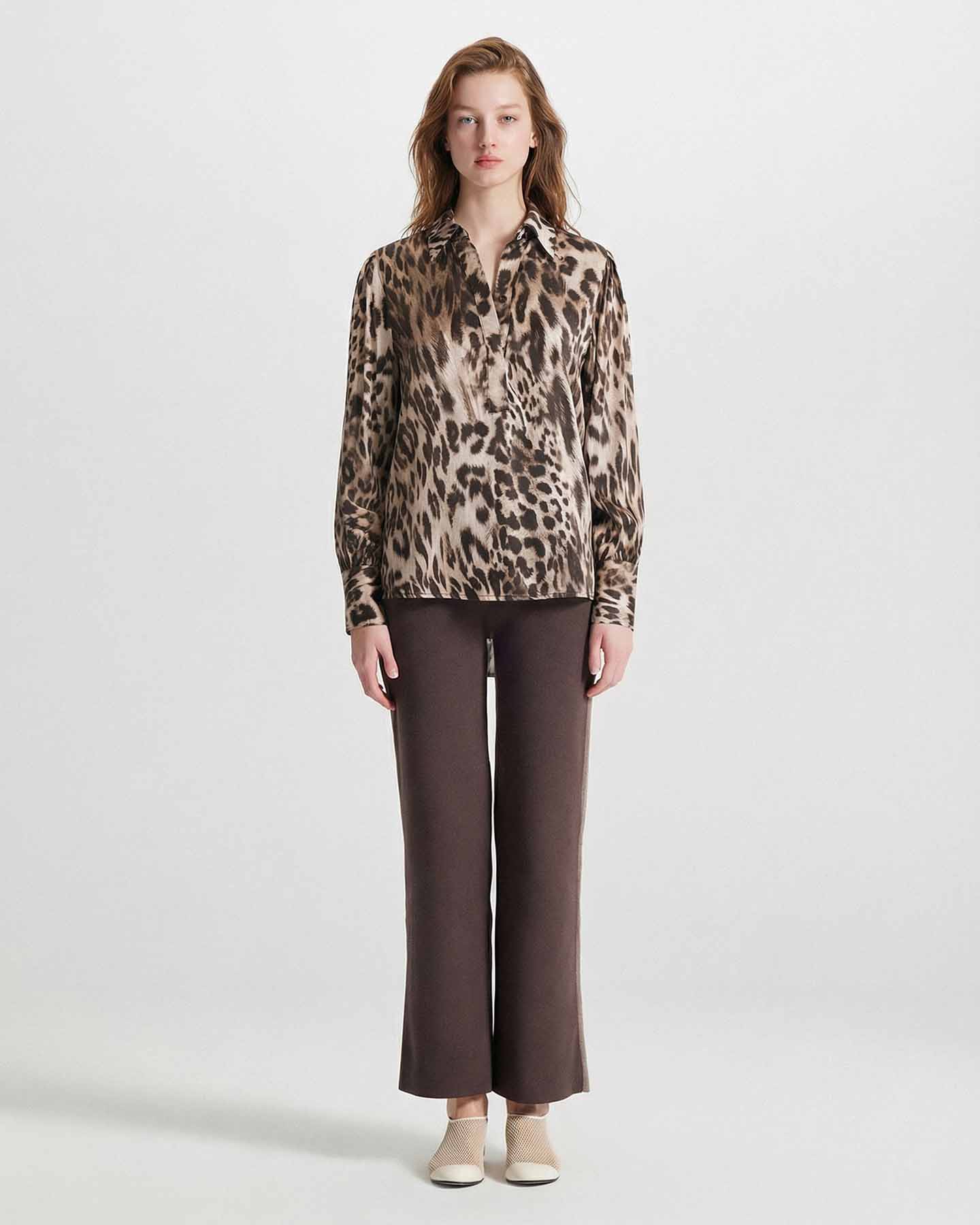 Danae Leopard Print Henley Shirt