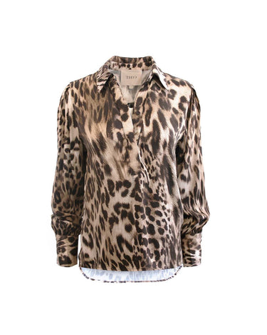 Danae henley silk touch leopard print shirt by Theo