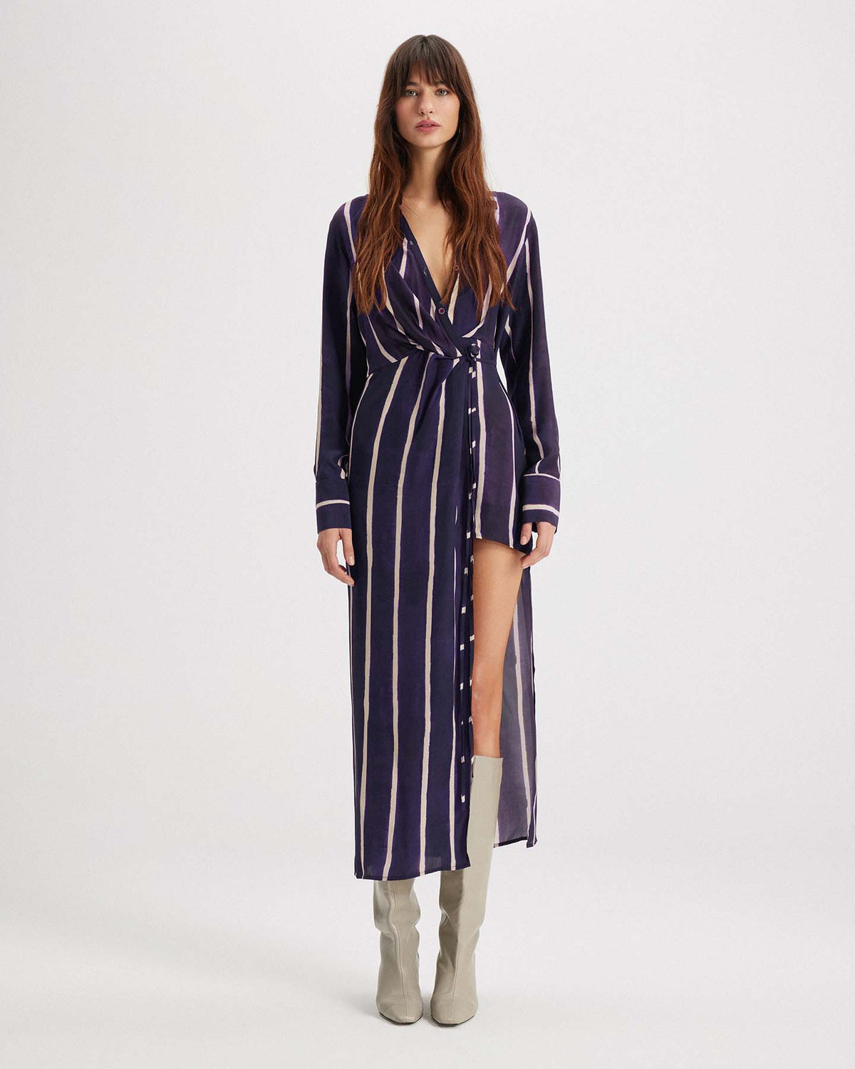 Selena Stripe Draped Shirtdress