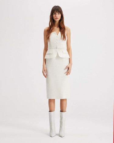 Melia bustier midi dress in ivory tweed by Theo