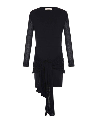 nomia draped knit dress sheer long sleeves by Theo