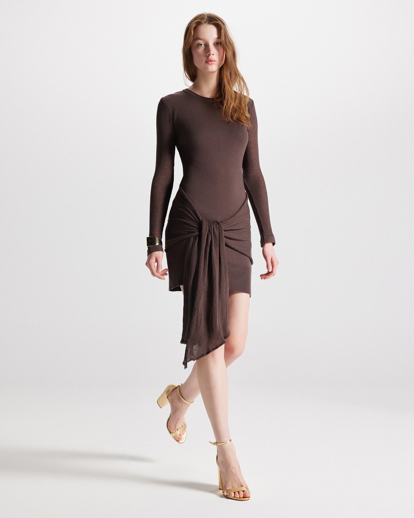 Nomia Sheer Sleeve Draped Front Dress