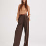 Kores Herringbone High Waist Pants in Koffee Brown by THEO