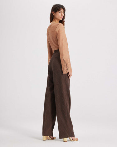 Kores Herringbone High Waist Pants in Koffee Brown by THEO