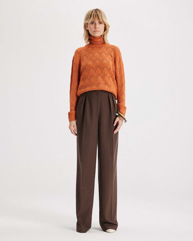 Ersa Pointelle Argyle Pullover Sweater in Amber by THEO