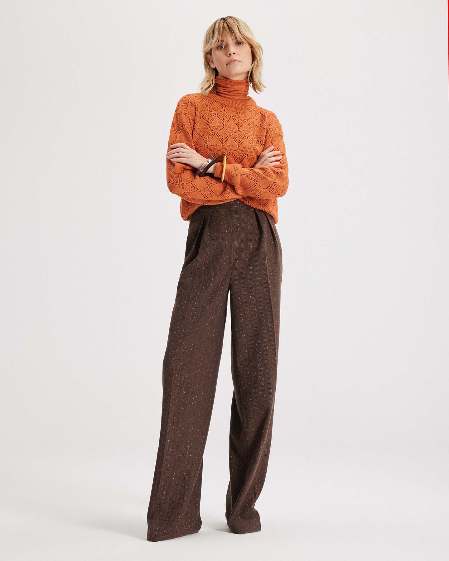 Ersa Pointelle Argyle Pullover