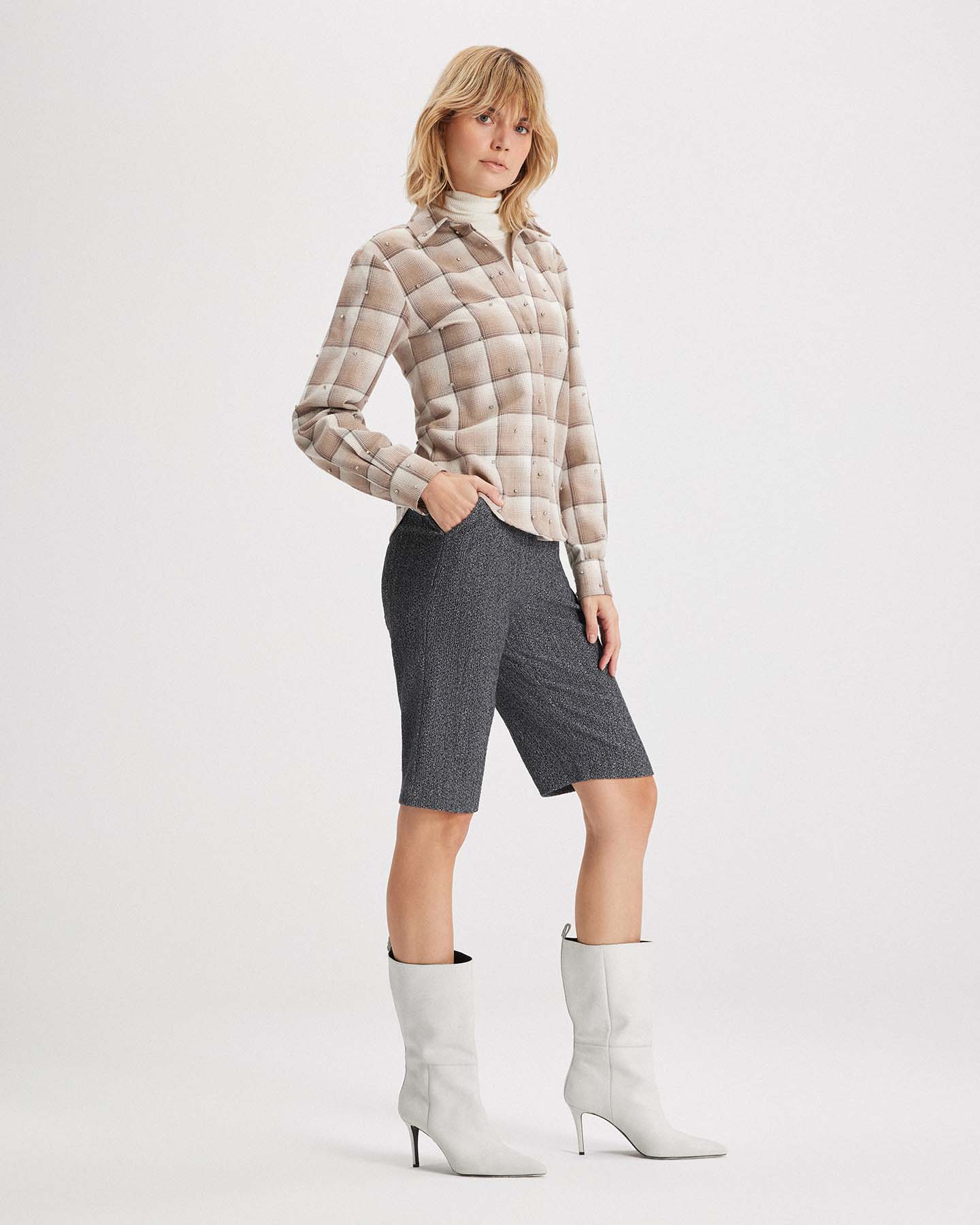 Europa Plaid Flannel Crystal Shirt