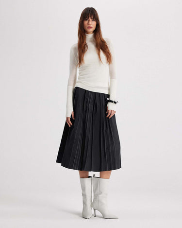 Theia striped taffeta pleated midi skirt by Theo